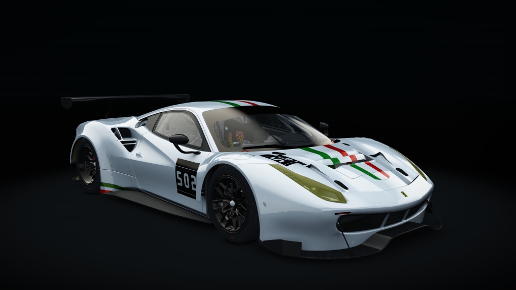 Ferrari 488 GT3 in a white livery — Assetto Corsa render
